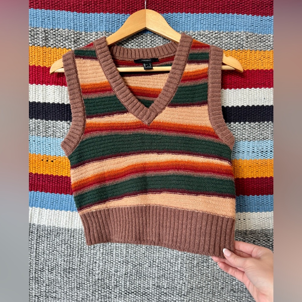 Forever 21 Multicolor Striped V-Neck Sweater Vest - Picture 2 of 13